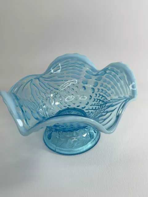 Northwood Nautilus Argonaut Shell Footed Candy Dish, Blue Opalescent