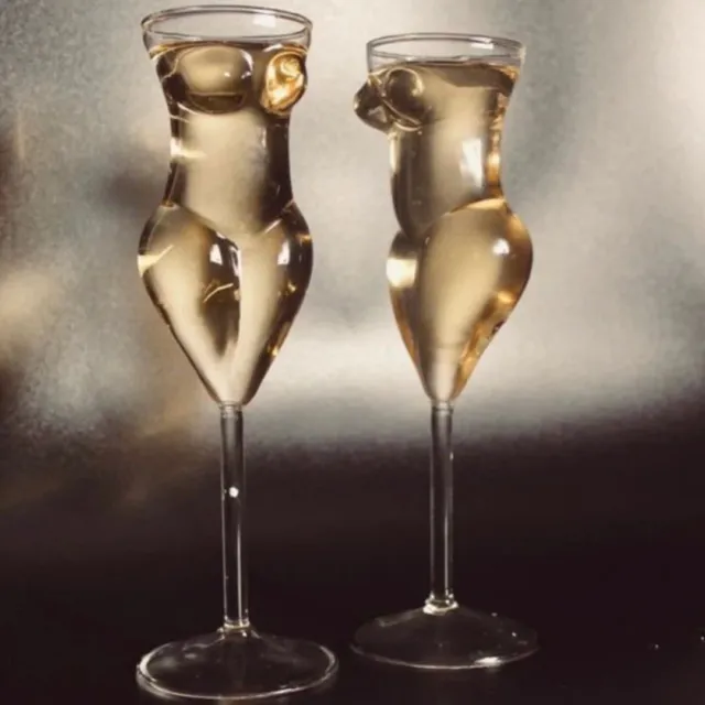 Set Of 2 Body Shape Champagne Glasses | Trending Art deco | Prosecco Flute
