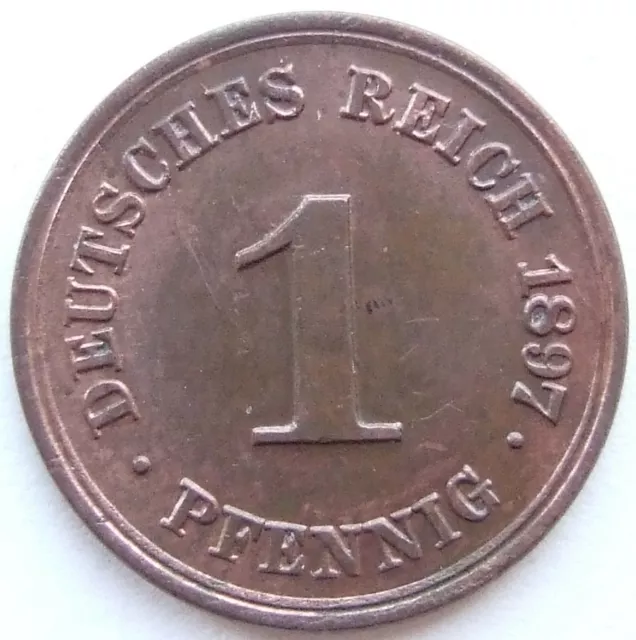 Moneta Reich Tedesco Impero Tedesco 1 Pfennig 1897 F IN Uncirculated