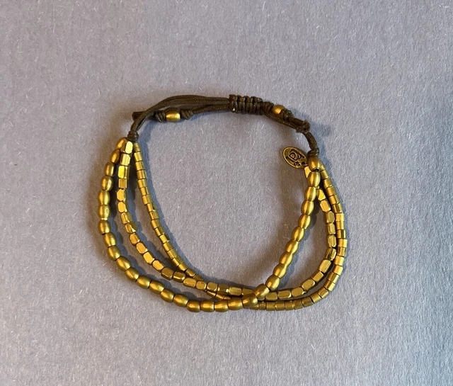 Signed TAI Bronze Tone Three Strand Tube Bead Adjustable Bracelet