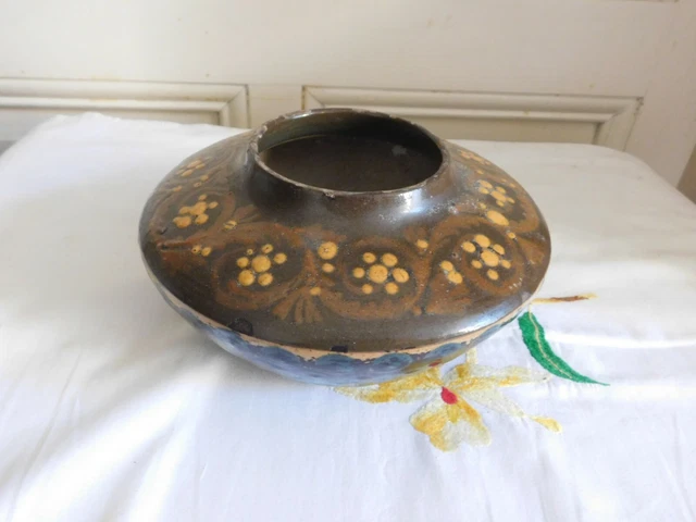 Elchinger fils vase aplati en grès décor moderniste floral Soufflenheim Alsace