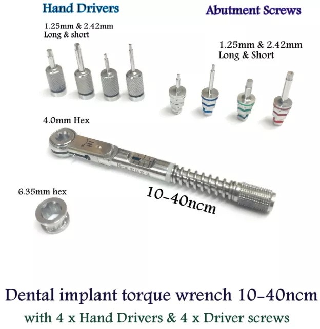 Dental Implant Torque Wrench 10-40Ncm & 8 Pcs Hex Drivers & Hand Drivers CE