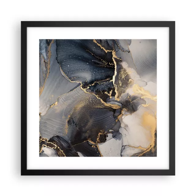 Poster Print 40x40cm Wall Art Picture Dark Abstraction Gold Framed Image Artwork