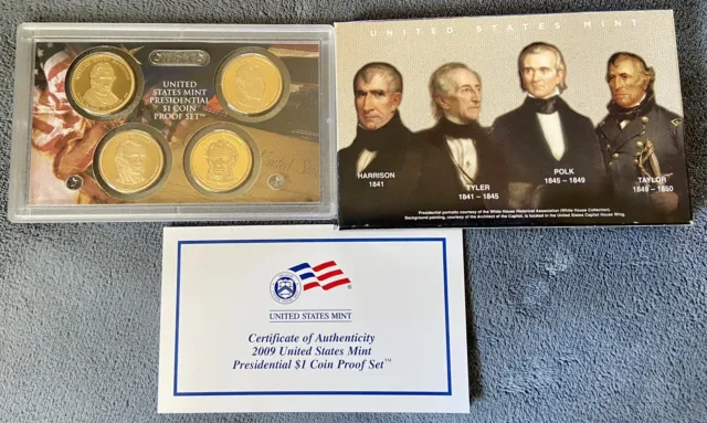 2009 United States Mint Presidential $1 Dollar 4 Coin Proof Set Coa U.s. Coins