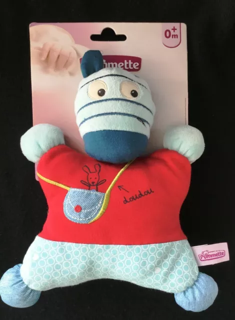 Neuf ! Doudou Semi Plat Zebre ** Pommette