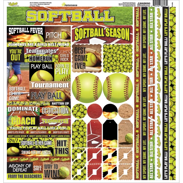 Pegatinas de cartón de variedad de 12""x12"" softbol -TSOFC100