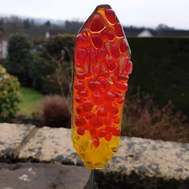 Handmade Fused Glass Red Hot Poker Garden Flower Stake Decoration 2