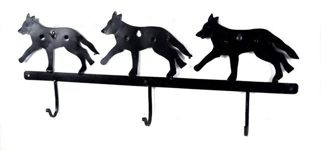 Vintage Look Iron Hanger Beautiful Dog Figure 3 Hooks Coat, Key Hanger i75-186