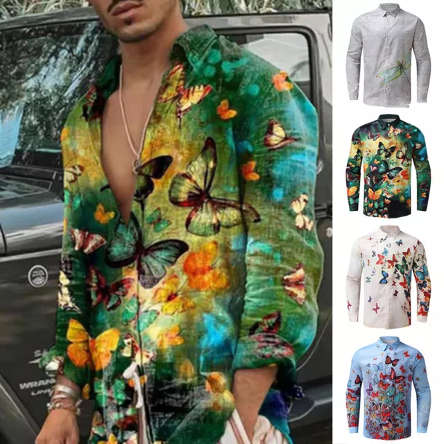 Hommes Décontracté Imprimé Papillon Chemise Longue Manche Desseré Chemisier .J