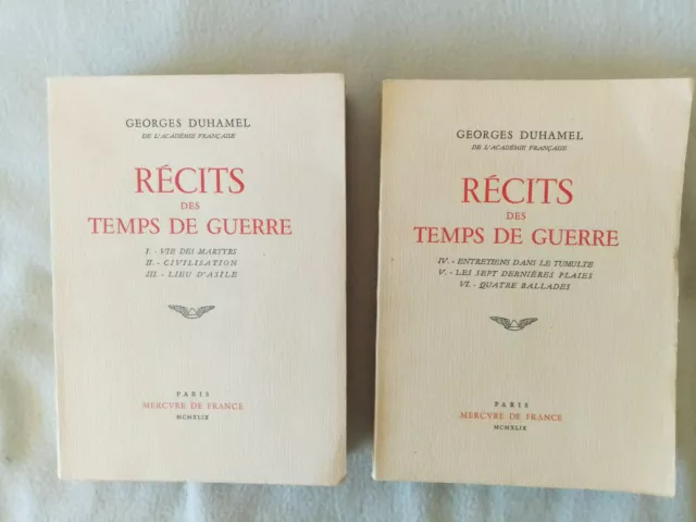 lot Georges DUHAMEL intégrale Récits des temps de guerre  2 tomes numérotés 1949