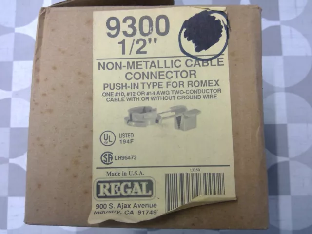 Regal 9300 1/2" Non-Metallic Cable Connector 10 Pack **Free Shipping**