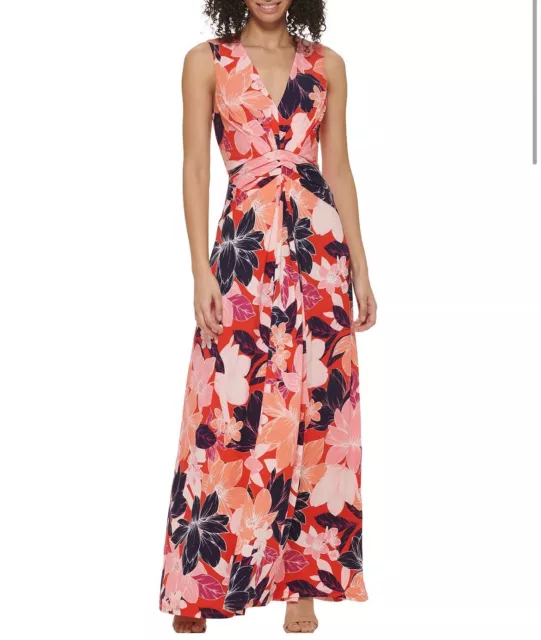 JESSICA HOWARD Petite Floral Print Ruched Maxi Dress Size 10P