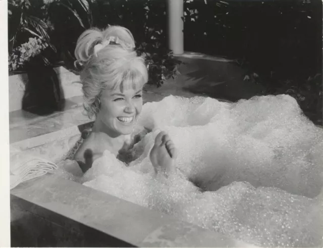 Doris Day laughs in bubble bath barefoot 1964 Original Stamped 8x10 Photo