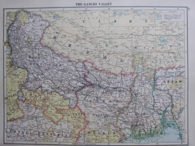 1930 Map ~ Ganges Valley Nepal Bihar Calcutta Bengal Assam Nagpur Chota