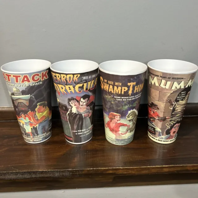 Vintage Monster Horror Movie Poster Melamine By Mulberry Home Set 4 Plastic Cups