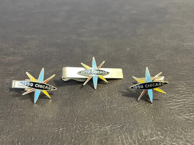 RARE Mid Century 1959 Chicago Atomic Starburst Cufflinks Tie Tack White Sox MCM RARE Mid Century 1959 Chicago Atomic Starburst Cufflinks Tie Tack White Sox MCM