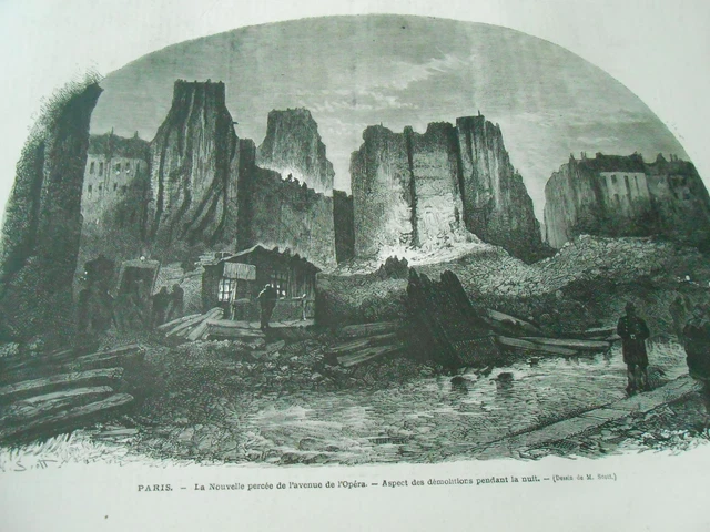 Gravure 1876 - Paris Aspect des démolitions de l'avenue de l'Opéra