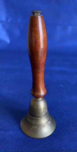 Vintage School Teacher Brass Bell with Wooden Handle & Iron Ball Clapper 6"