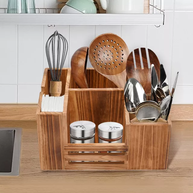 Organizador de cubiertos de madera, contenedor de cubiertos para encimera de cocina escritorio DE
