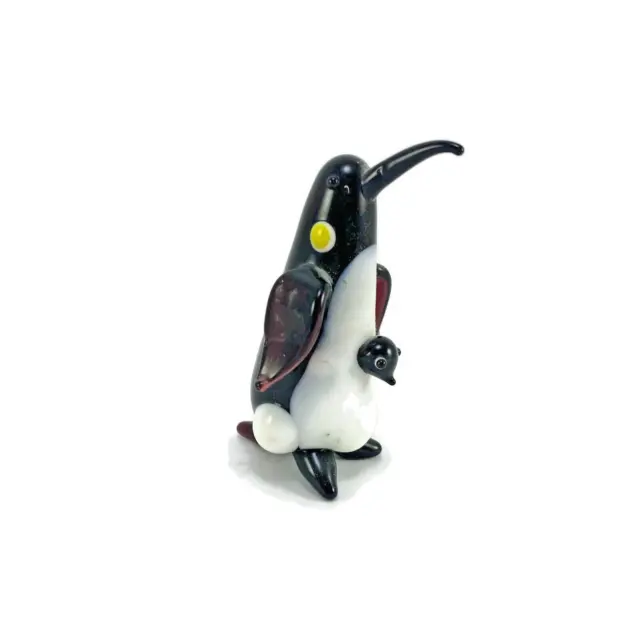 Penguin 3" Blown Glass Miniature Figurine w/ Baby in Pouch
