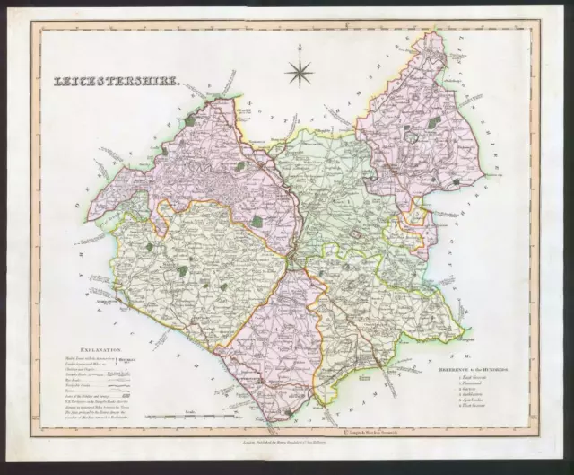 1831 - LEICESTERSHIRE Original Antique LARGE COLOURED Map by HENRY TEESDALE