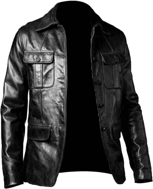 Mens Lambskin Four Button Blazer Coat Casual Biker Biker Genuine Leather Jacket