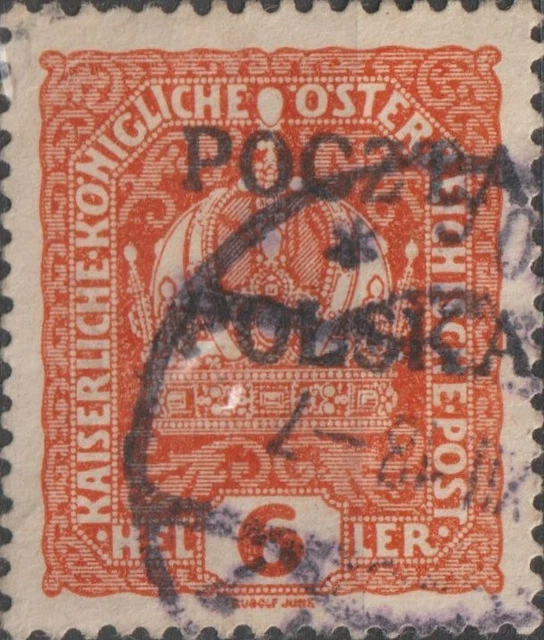 USED 1919 POLAND 6 He Krakow Issue Stamp POLSKA POCZTA Overprint Austrian Empire