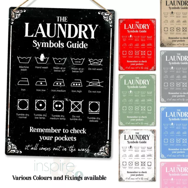 Laundry Symbols Guide - Metal Wall Plaque - Machine Wash Iron Tumble Gift