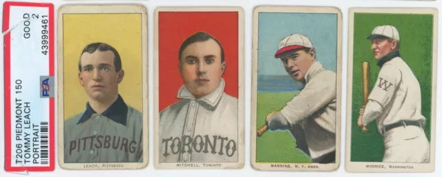 Lot of 4 Raw T206 (1909-1911) Cards - Leach, Mitchell, Manning, McBride