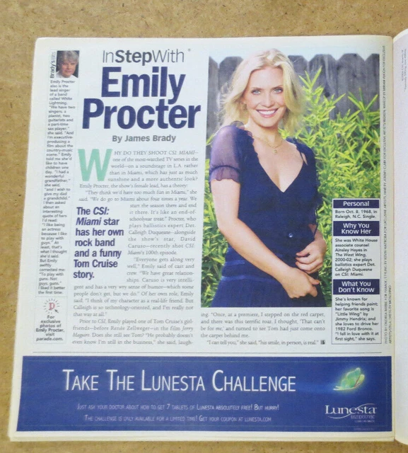 Stra Paper EMILY PROCTER PARADE newspaper 2011 csi miami sexy TV star insert ...