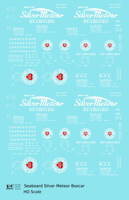 K4 HO Decals Seaboard Air Line Silver Meteor Boxcar White and Red