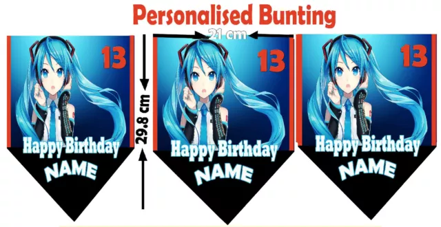 10/15/20 Large Hatsune Miku Personalised Birthday Party Bunting Banner Flags