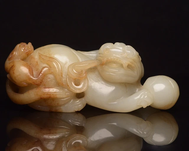 Chinese Exquisite Handmade Brave Troops carving Hetian Jade Statue