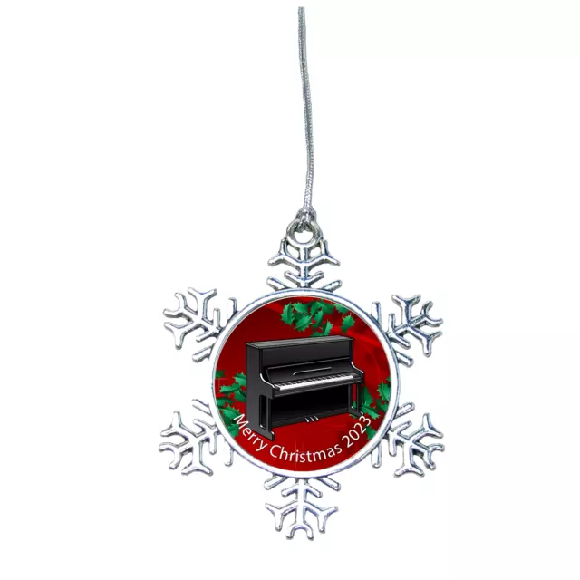 Piano Upright Music Instrument Silver Metal Snowflake Christmas Ornament 2023