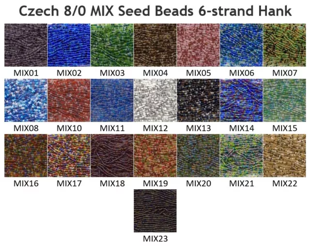 Czech 8/0 Preciosa Mix Rocaille Glass Seed Beads 6-strand Mini Hank or 22 g vial