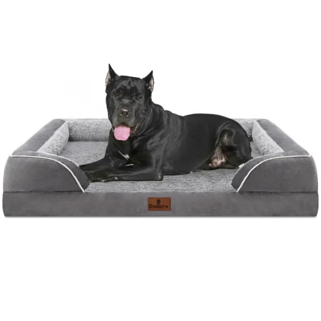 SheSpire Gray Orthopedic Memory Foam Large Dog Bed w/ Removable Cover & Bolster