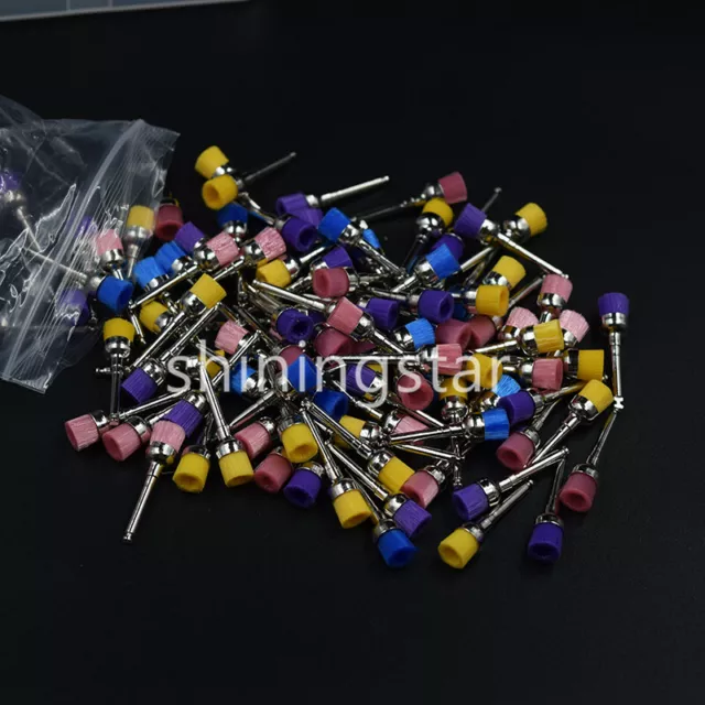 100 Pcs Dental Nylon Latch Bowl Cup Polishing Polisher Prophy Brushes Mix-Color