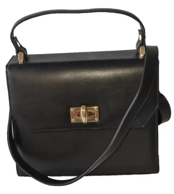Ladies Genuine Cow grain leather Handbag, Medium size, Color: Black