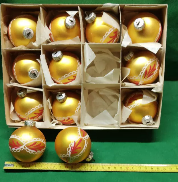 12 Boules De Noel En Verre Vintage / Ancienne