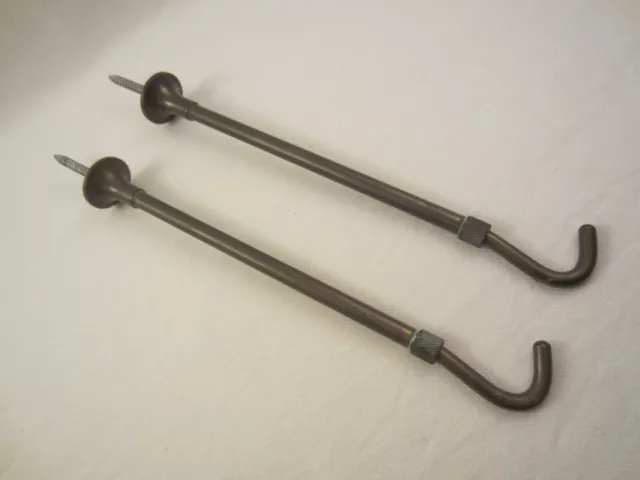 2 ALTE MESSING METALL HAKEN AUSZIEHBAR VERSTELLBAR KLEIDER- WAND- HAKEN 21-33cm