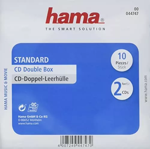 Hama CD-Doppel-Leerhülle (Standard, CD-Hüllen) 10er-Pack, transparent/schwarz