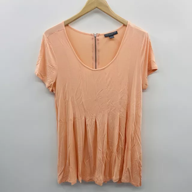 A Pea in the Pod Maternity Womens Size Large Short Sleeve Pleated Top Orange 056