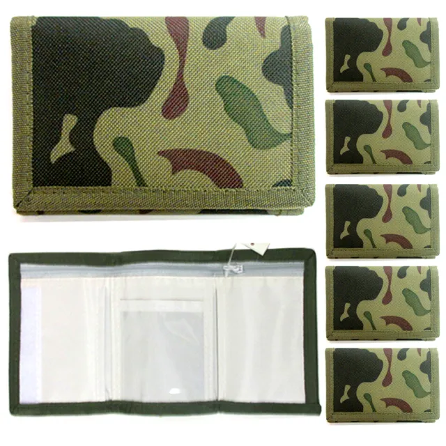 6 x Wholesale Trifold Wallet Canvas Outdoor Camo Army Teen Kids Party Gift Boys