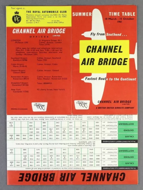 Channel Air Bridge Airline Timetable Summer 1961 Carvair - Bua British United Aw