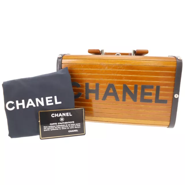 CHANEL CC WOOD Vanity Used Handbag Brown Studs France Vintage Rare #AH582 M  $13,369.47 - PicClick