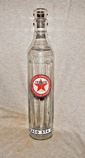 TEXACO PETROLEUM PRODUCTS 1 QT MOTOR OIL BOTTLE Long 14 1/2" The Texas Co 574