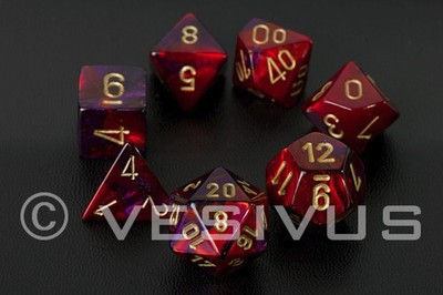 DADI CHESSEX Gemini Viola/Rosso 7-Dadi Set di marmo lucida d20 d10 d6 26426 