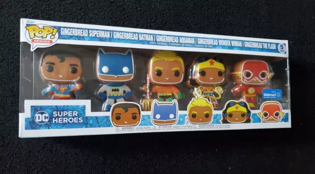 Funko Pop! DC Super Hero GINGERBREAD 5 Pack Walmart Exclus Bat Super MINT XMAS