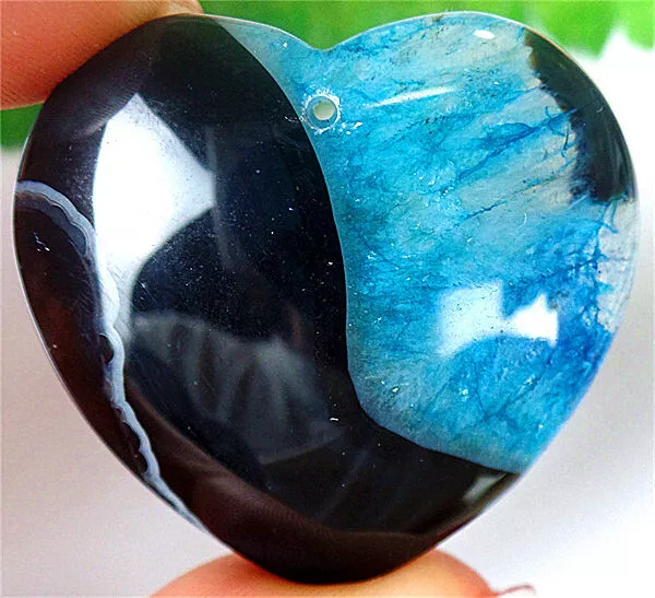 42x40x7mm Blue&Black Druzy Geode Agate Love Heart Pendant Bead ZL5495