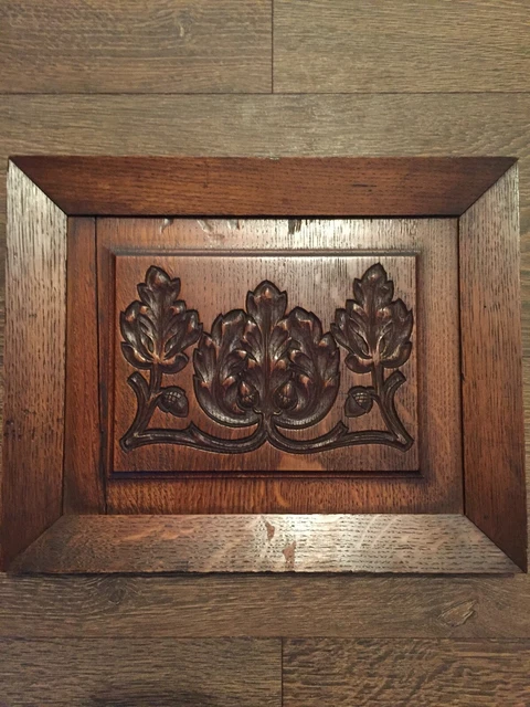 Stunning carved oak antique wall panel plaque